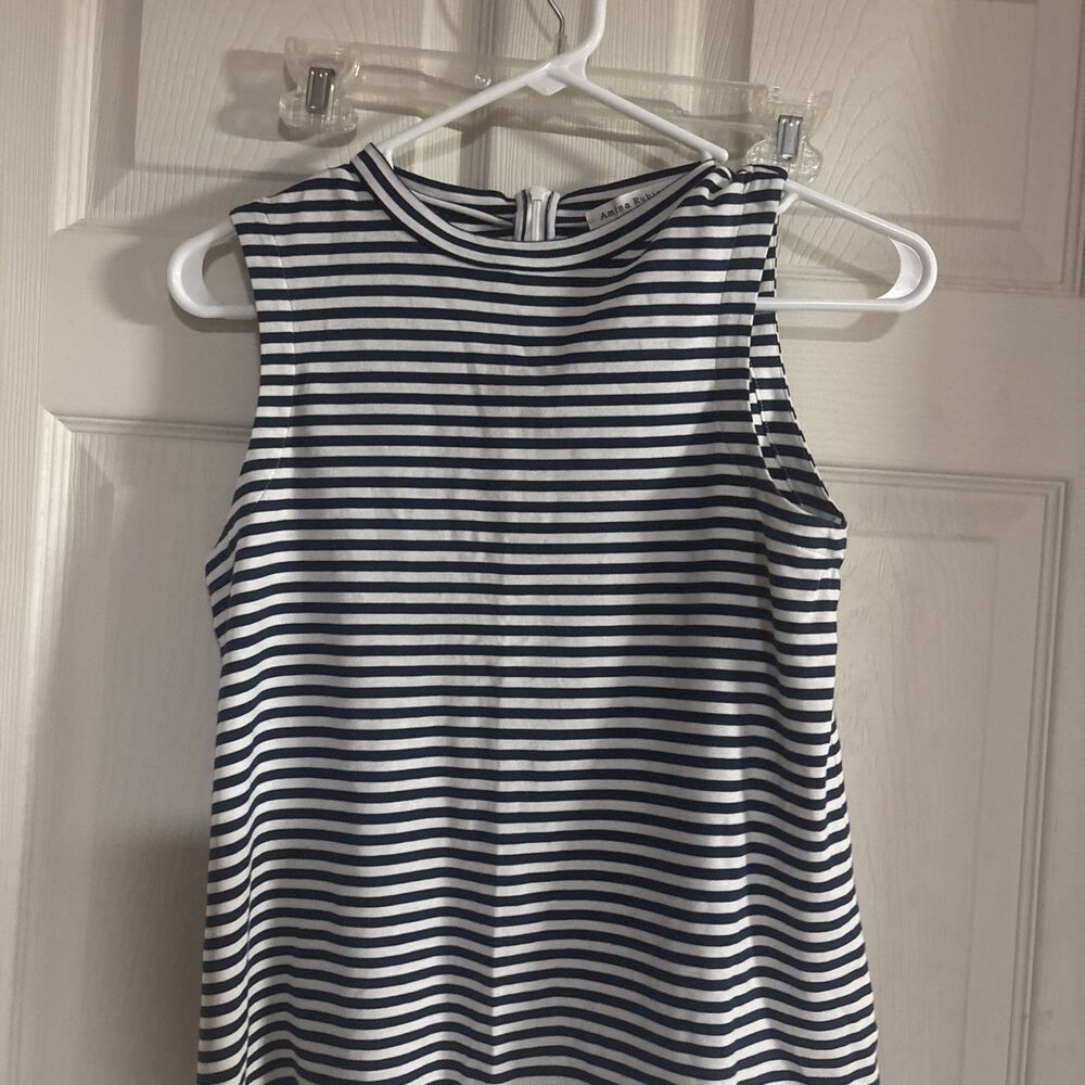 AMINA RUBINACCI Knit Sleeveless 100%  Cotton Tank Stripe Top Navy Size 40 Zipper